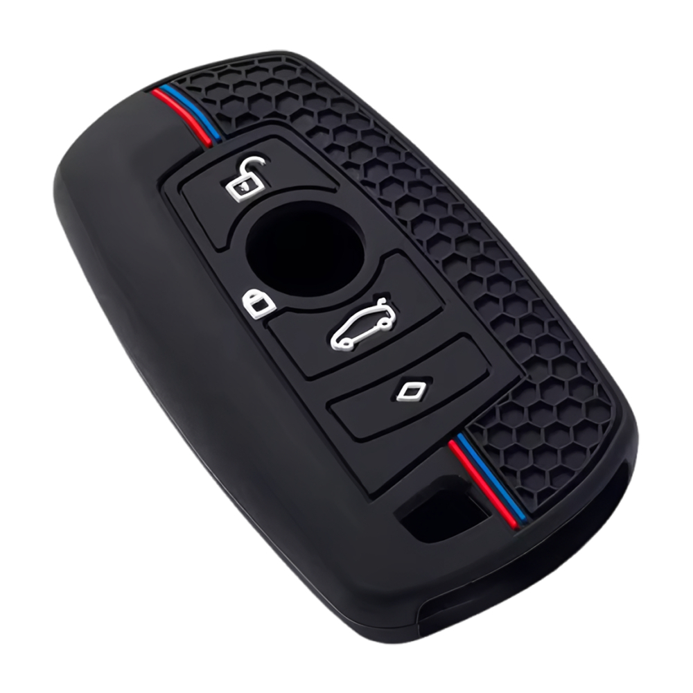 適用寶馬3,5,F系硅膠鑰匙套 4鍵 黑色-紅線-白鎖頭 UA0544