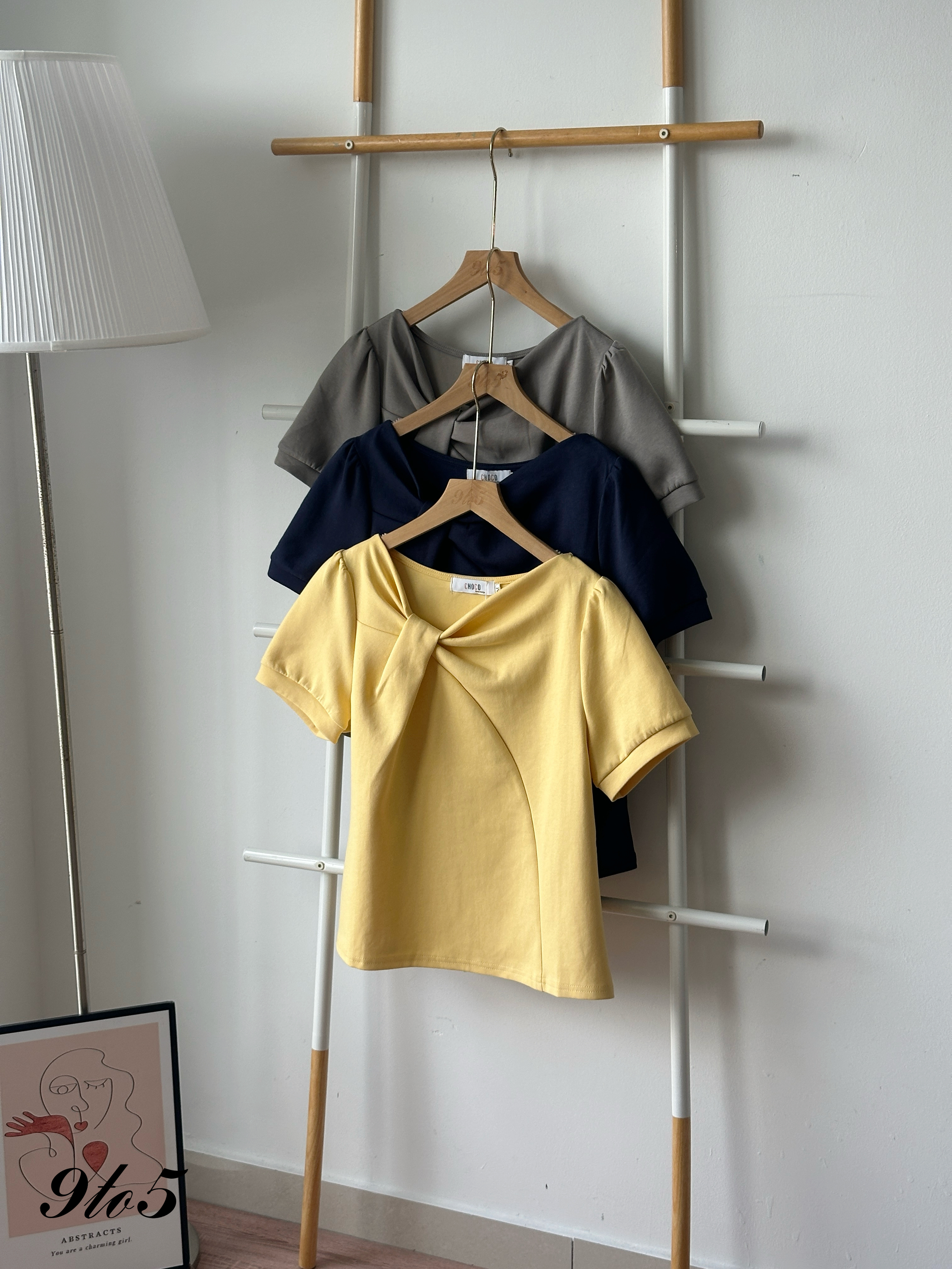 T4286 Puff Sleeve Knotted Top - 3 Colors 