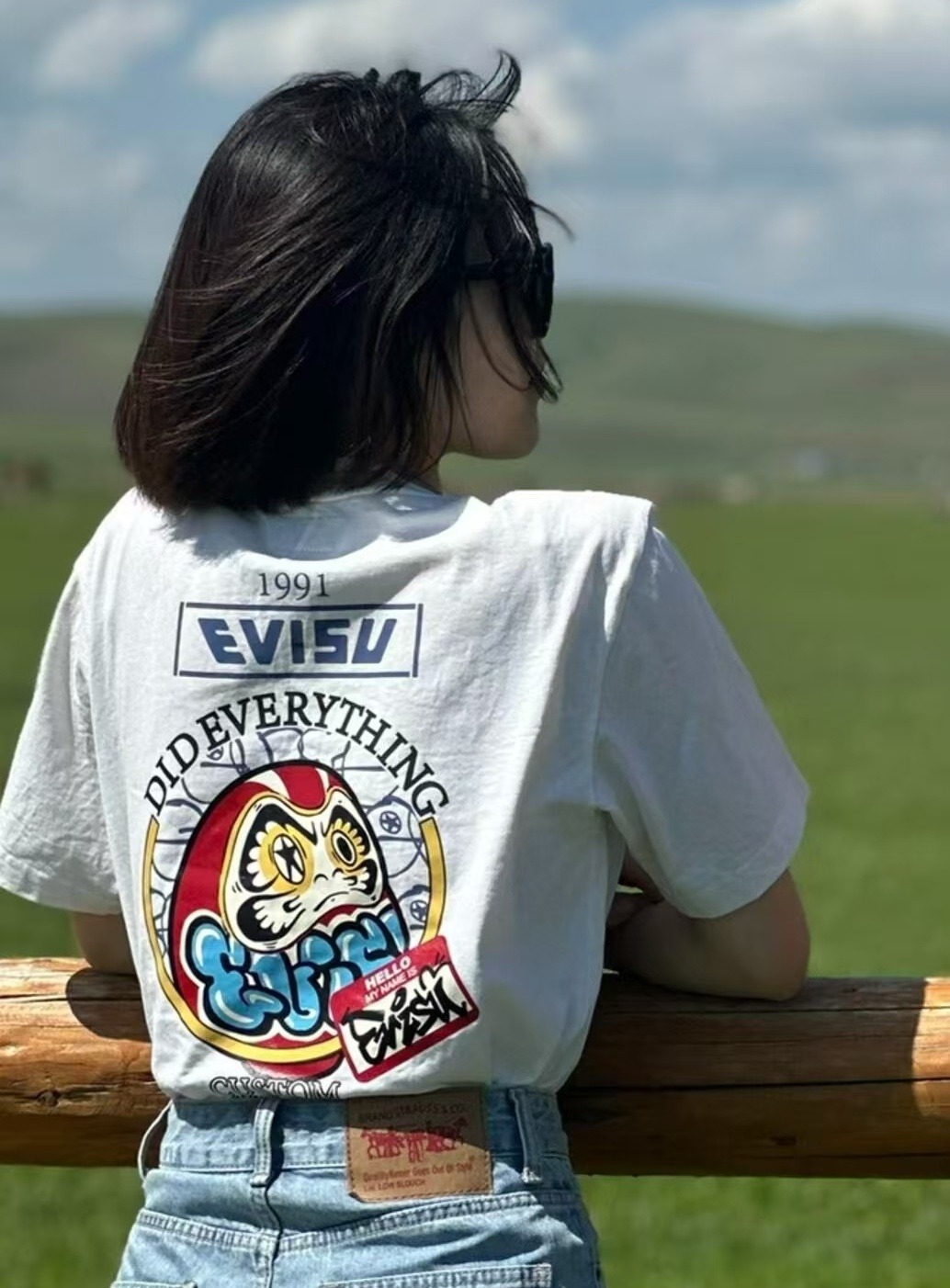 Evisu 達摩塗鴉印花短袖Tee 