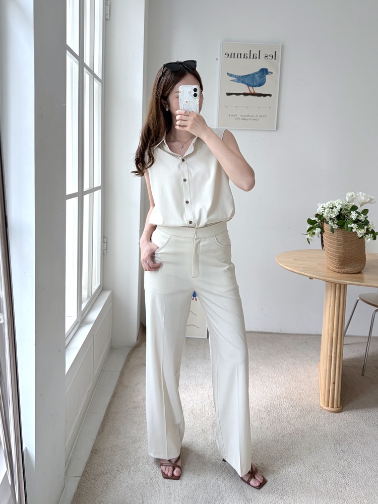 Topstitched Cooling Slacks (Ivory)