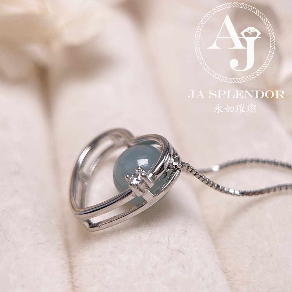 D25 天然翡翠A玉 冰糯藍綠色心心相印純銀項鏈