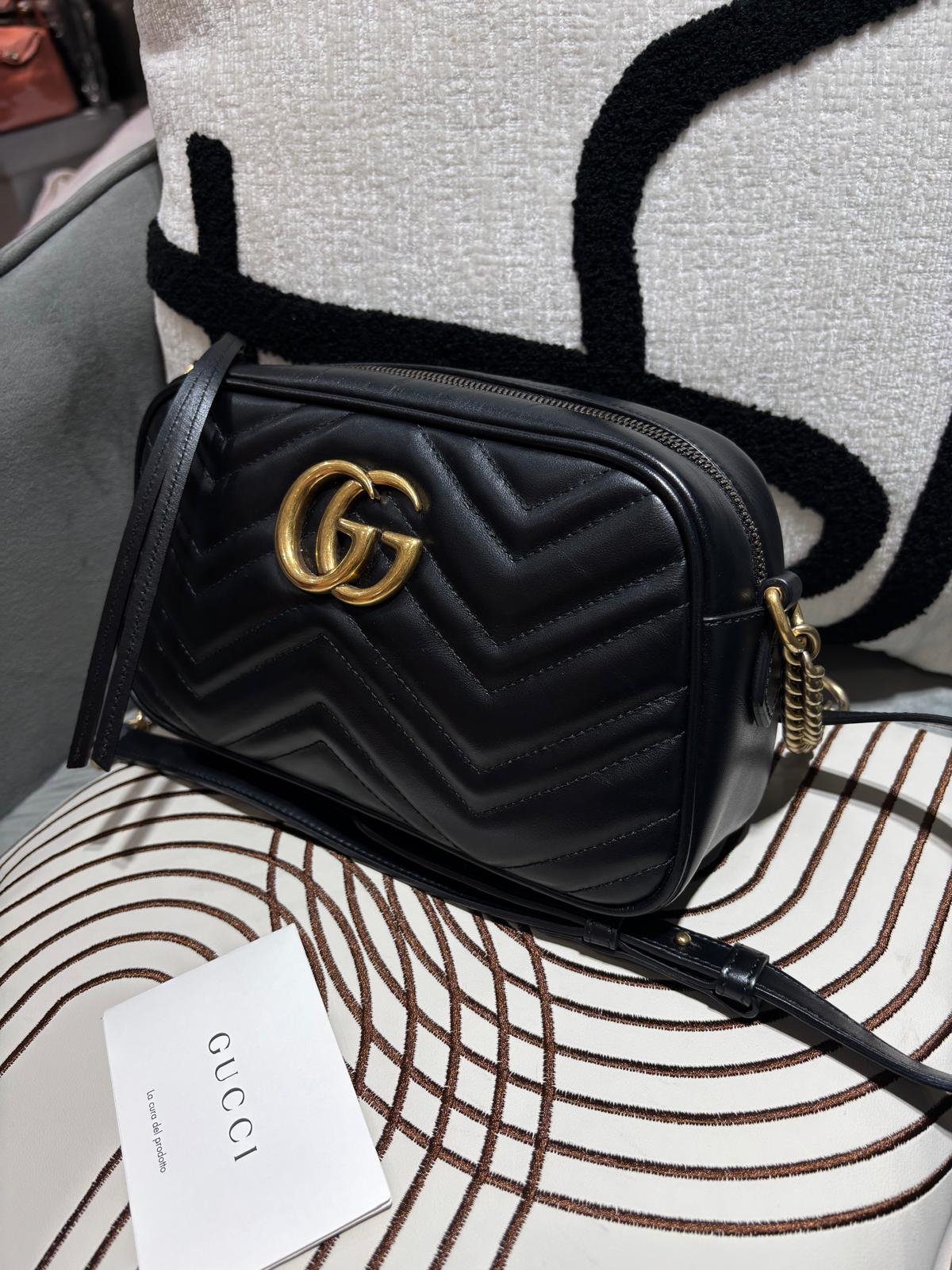 Gucci gg marmont camera bag 26cm 黑色牛皮金扣 100%Authentic, 98%new ✅Dust bag