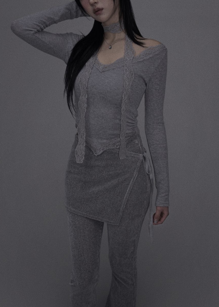 Lace V-Neck Top and Scarf Set