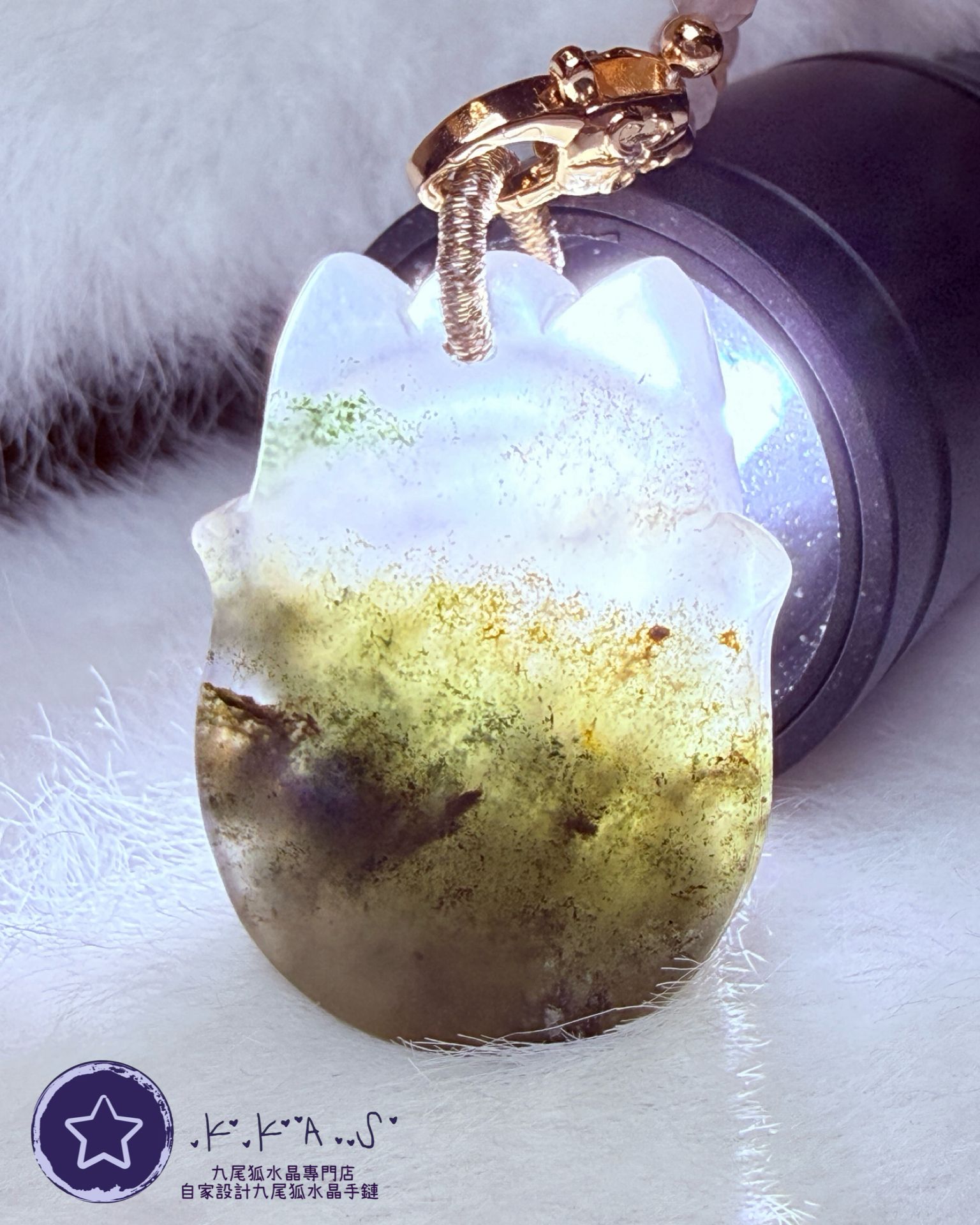 K00107 綠幽靈 蝴蝶結狐小妹 - 吊墜頸鏈/套鏈