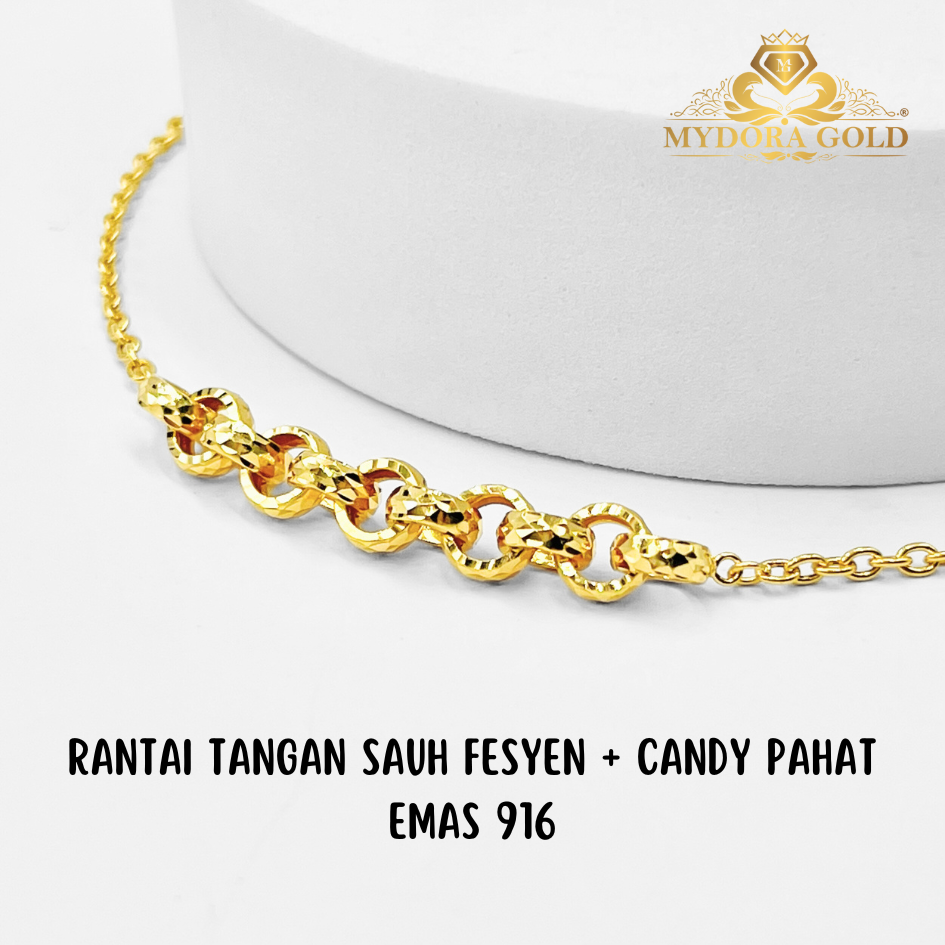 MYDORA Rantai Tangan Sauh Fesyen + Candy Pahat l EMAS 916/22K