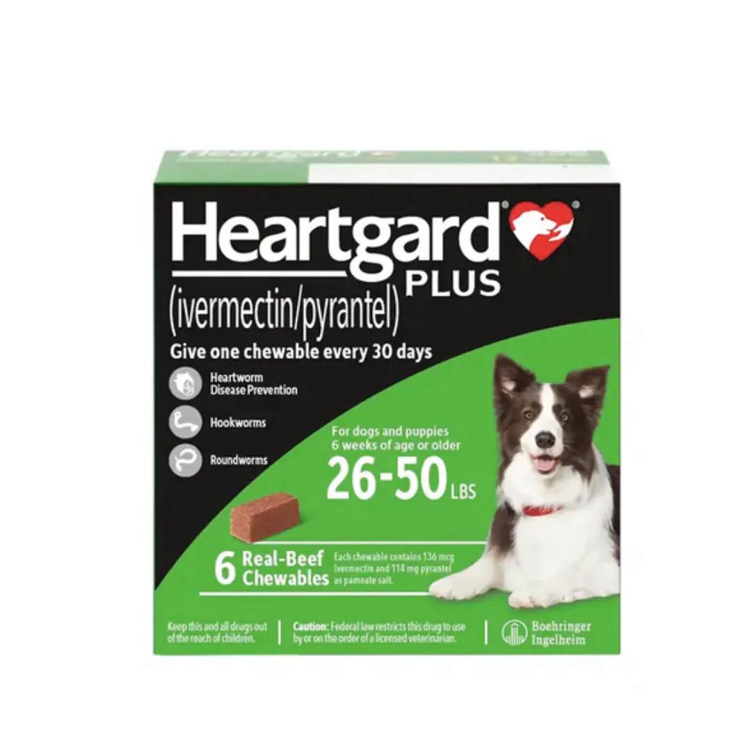 Heartgard Plus 心絲蟲預防藥 (伊維菌素/雙羥萘酸噻嘧啶) 26-50磅 6顆牛肉咀嚼片