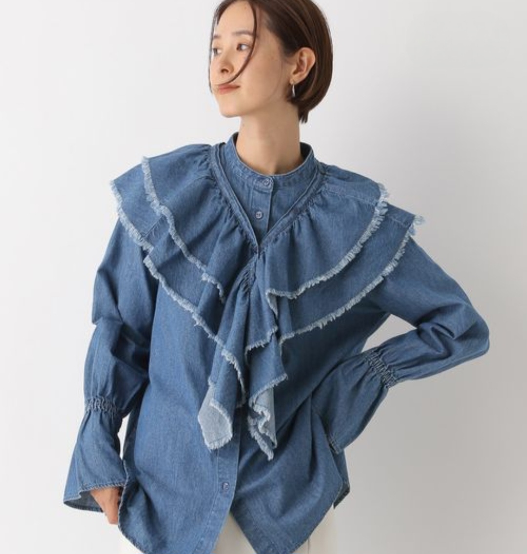 日本預購 牛仔裇衫ruffle領（可拆）（限量）