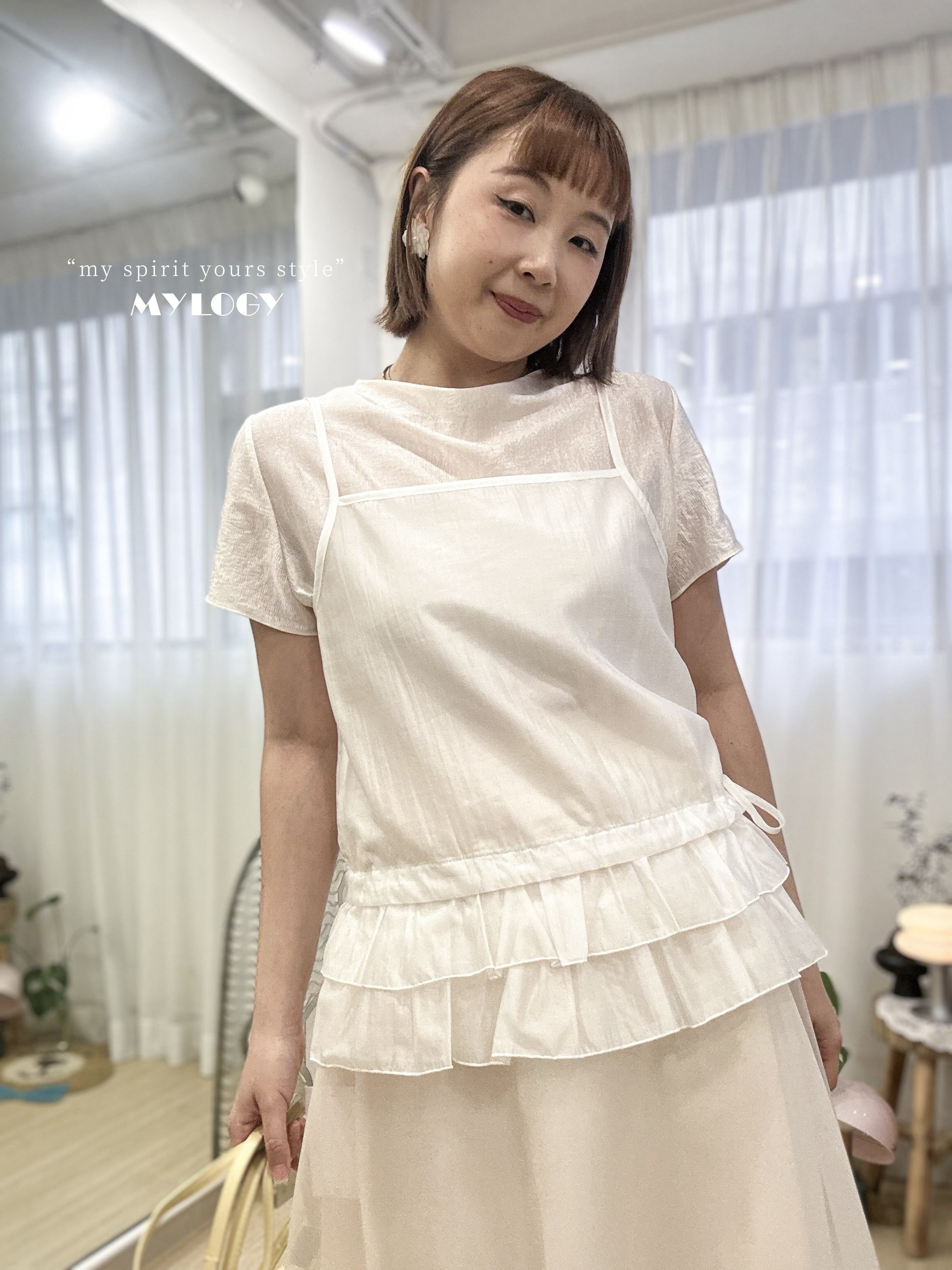 極簡高級感～亮面羅紋薄襯衫 OND0001 - 杏色 Beige