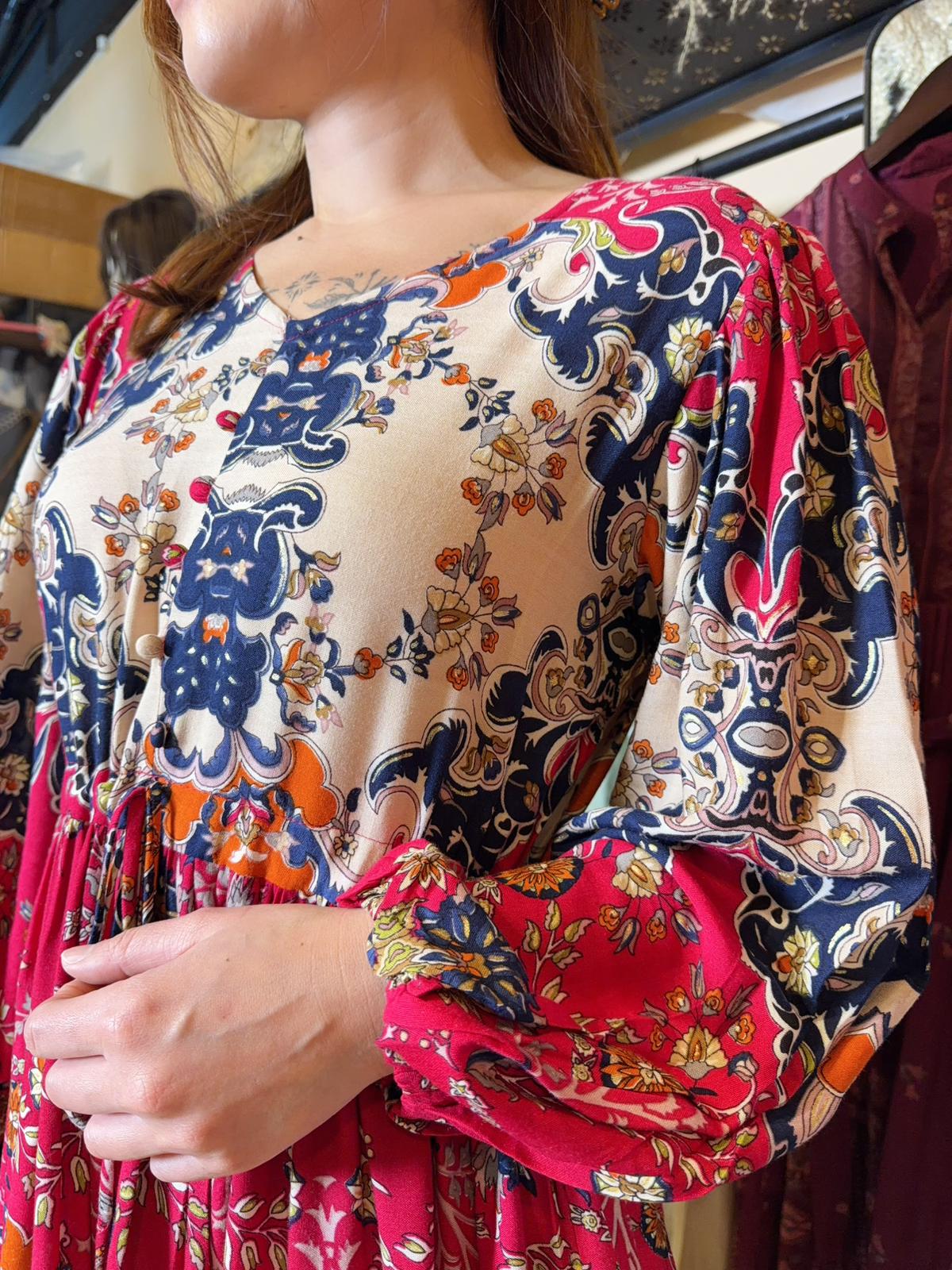 Colourful V-Neck Rubberband Sleeve Short OP 33" #1495