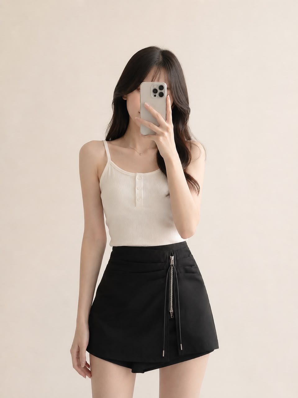 A020887 High-Waist Asymmetrical Zip Skirt