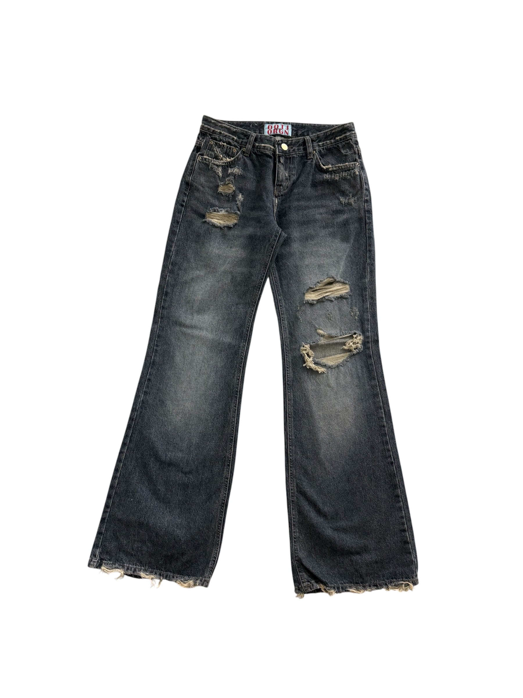Washed Distressed Wide-Leg Denim