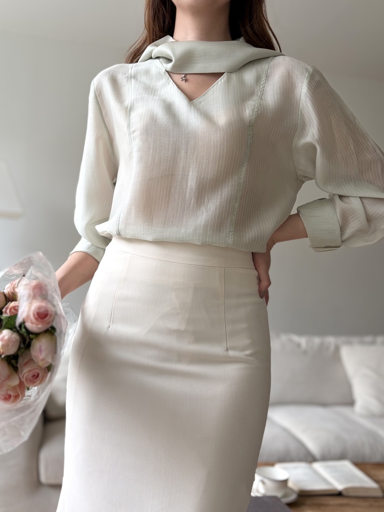 Aurelie Scarf-Tie Blouse (Mint)