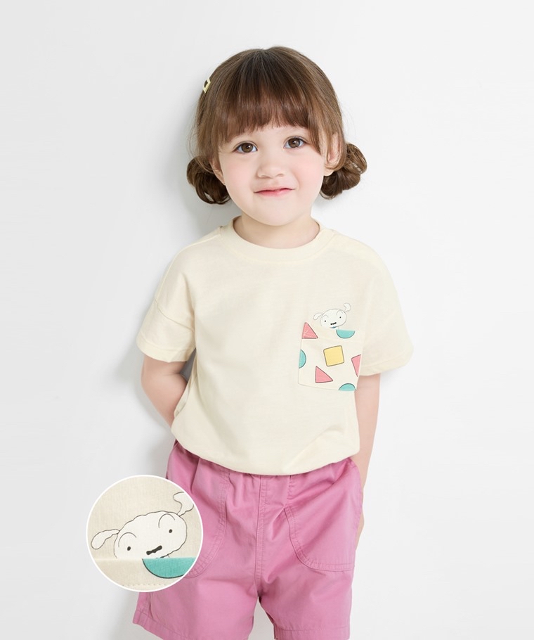 💚預訂 台灣直送💚蠟筆小新系列三色口袋印花竹節純棉短袖T恤