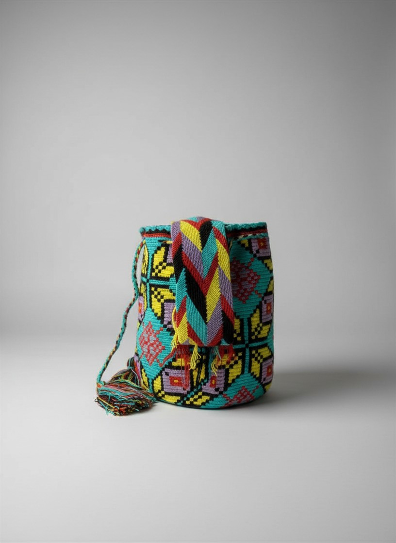 【背得起嘅藝術品】哥倫比亞正宗 Wayuu Mochila 手工民族編織袋  [預計 : 6月中至尾發貨] (PO-WY-BLUYLW-G03)