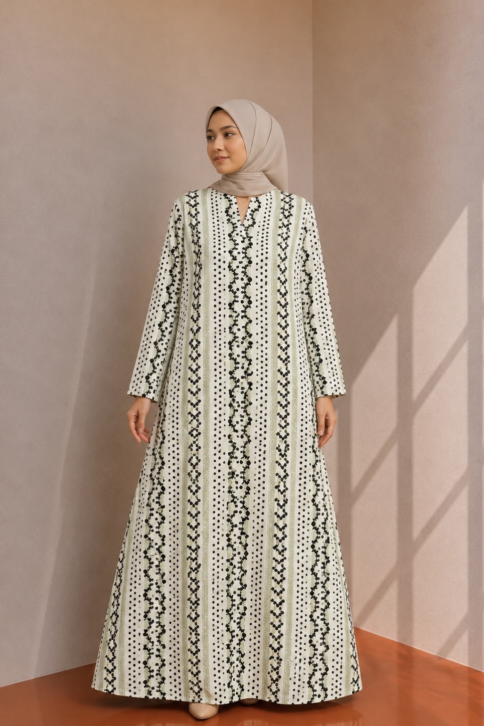 Linen Flower Stripe Dress - White