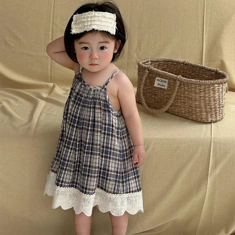 格仔吊帶裙YZ25009