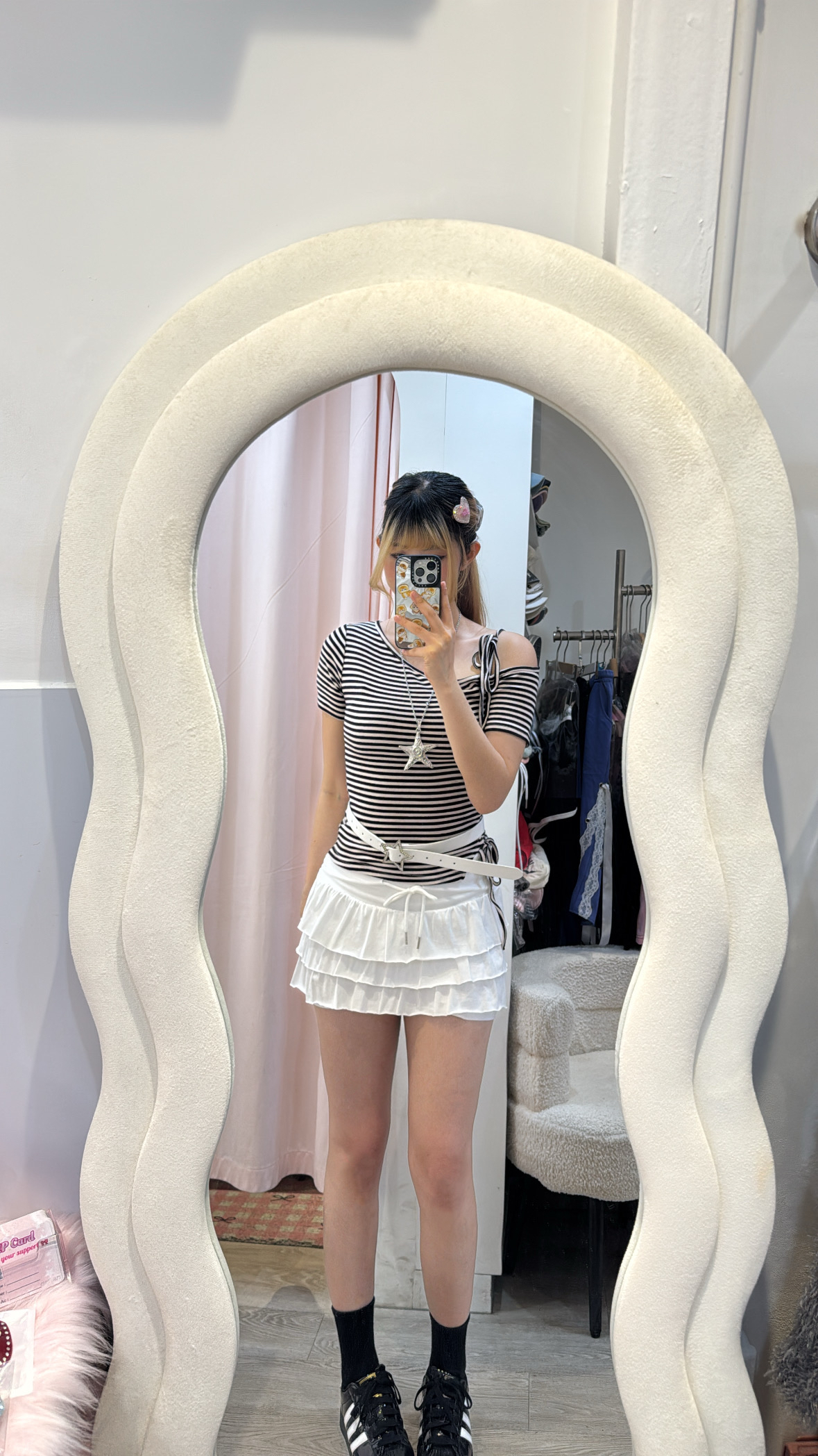 韓國間條斜膊綁帶Top