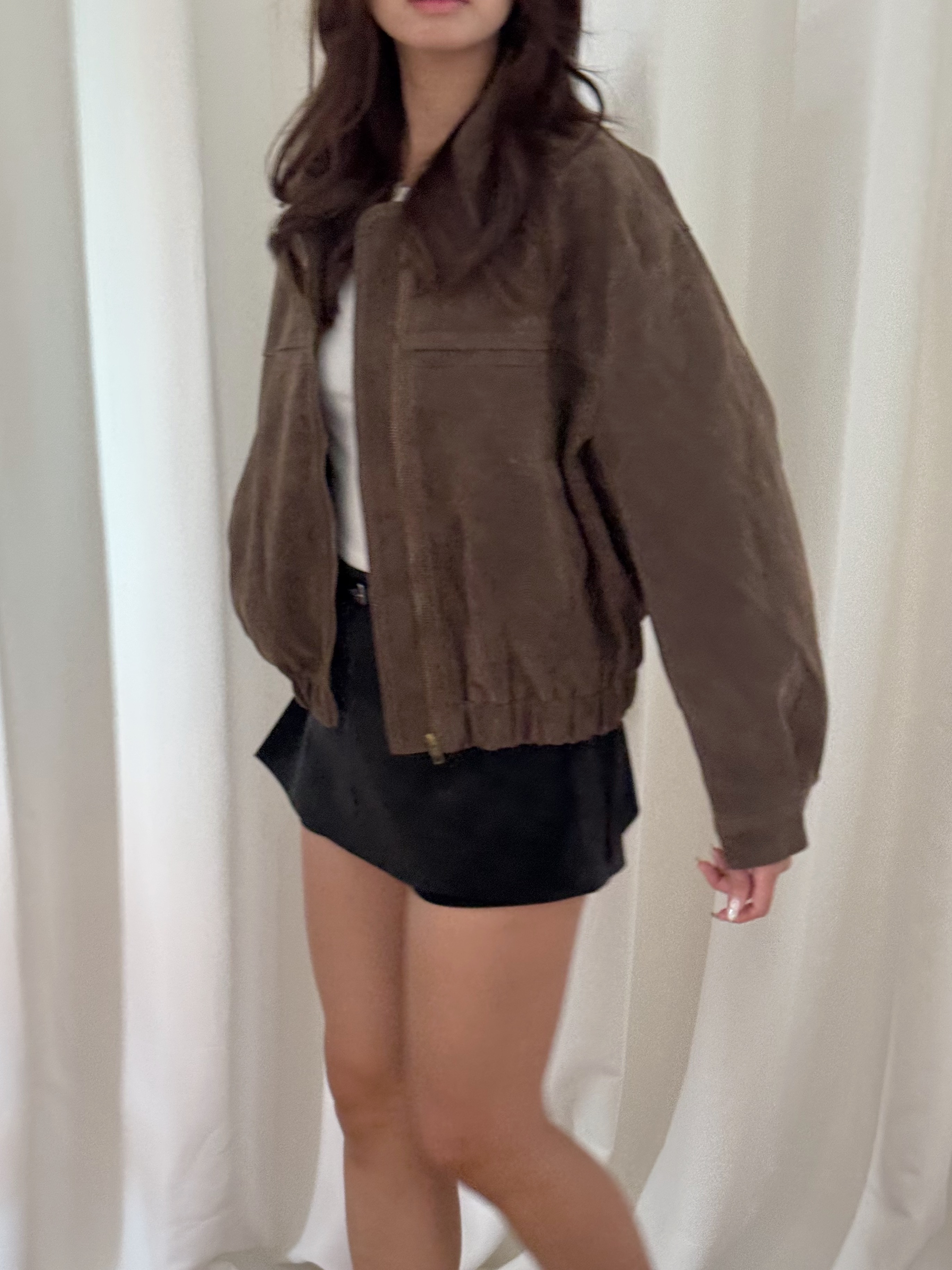 Autumn Oversized Zip-up Suede Jacket(三色入)