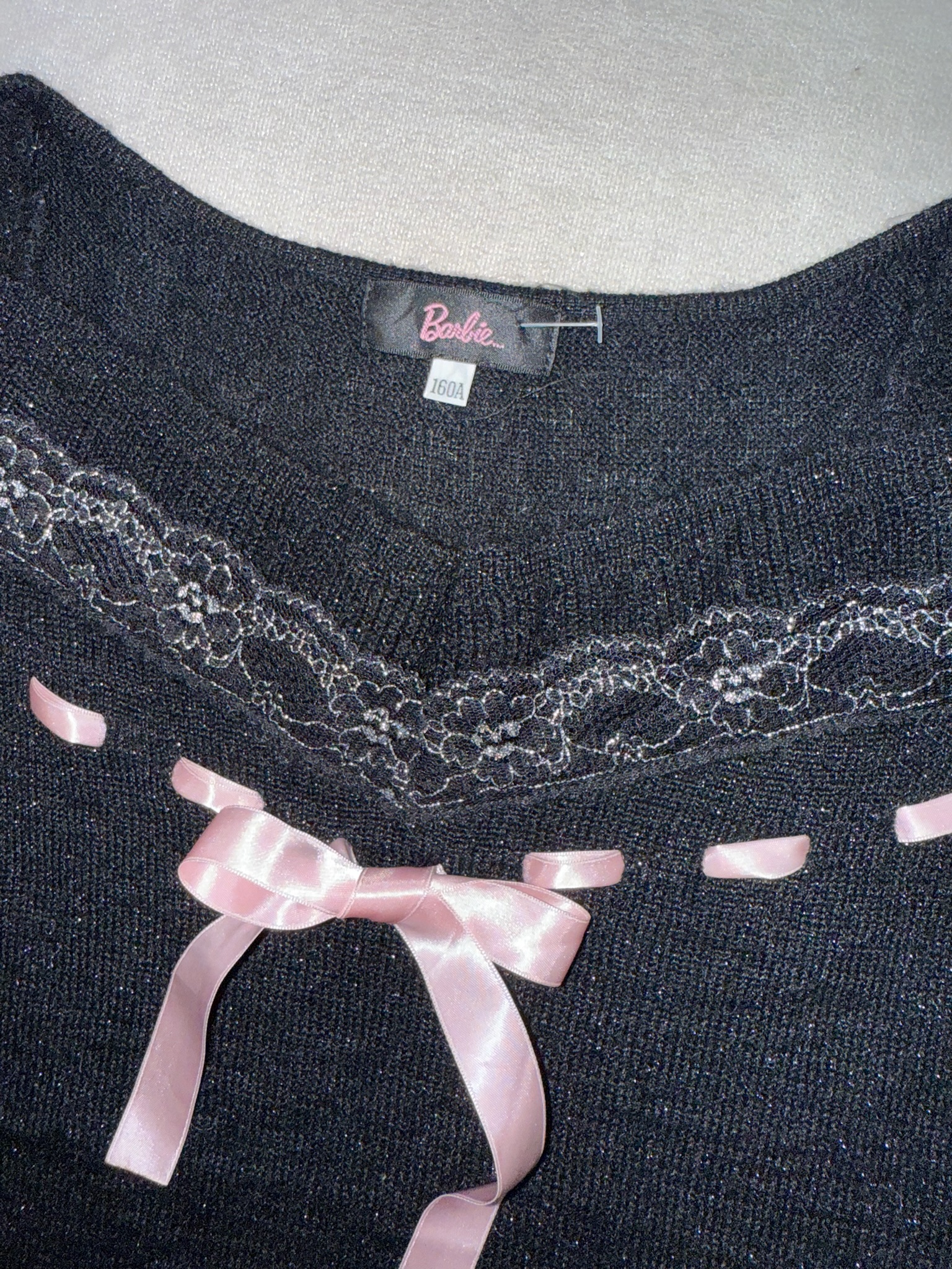 Dark Balletcore Ribbon-Weave Lace Cap-Sleeve Top