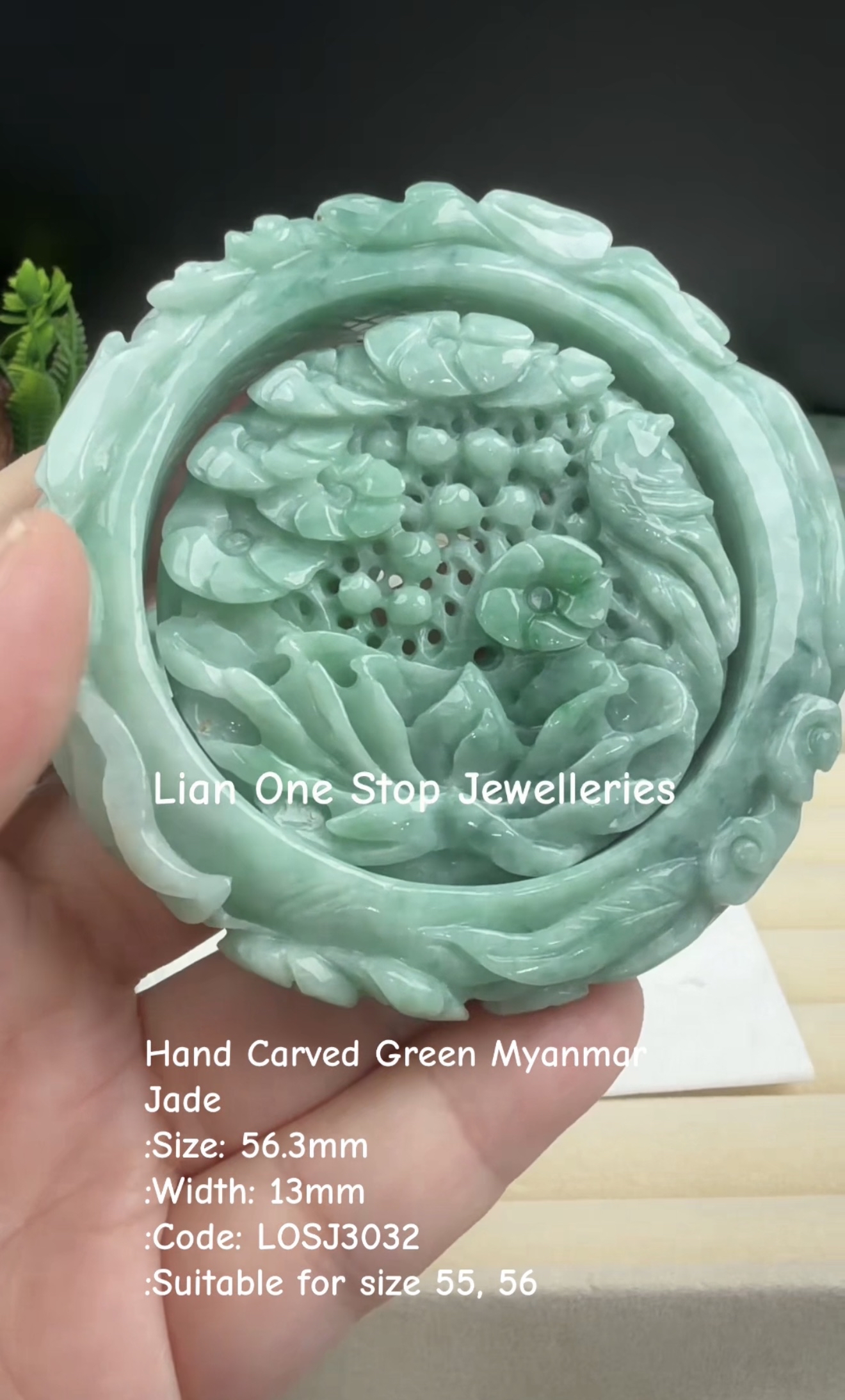 5.63cm Code: LOSJ3032 Hand Carved Green Myanmar Jade 