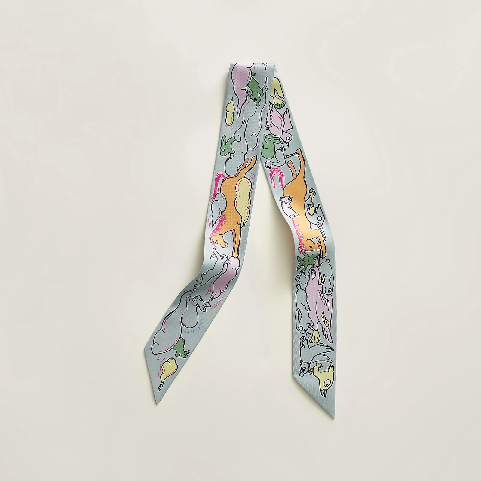 Hermès 全新🆕 100%絲 Mille Et Un Lapins圖案 Twilly