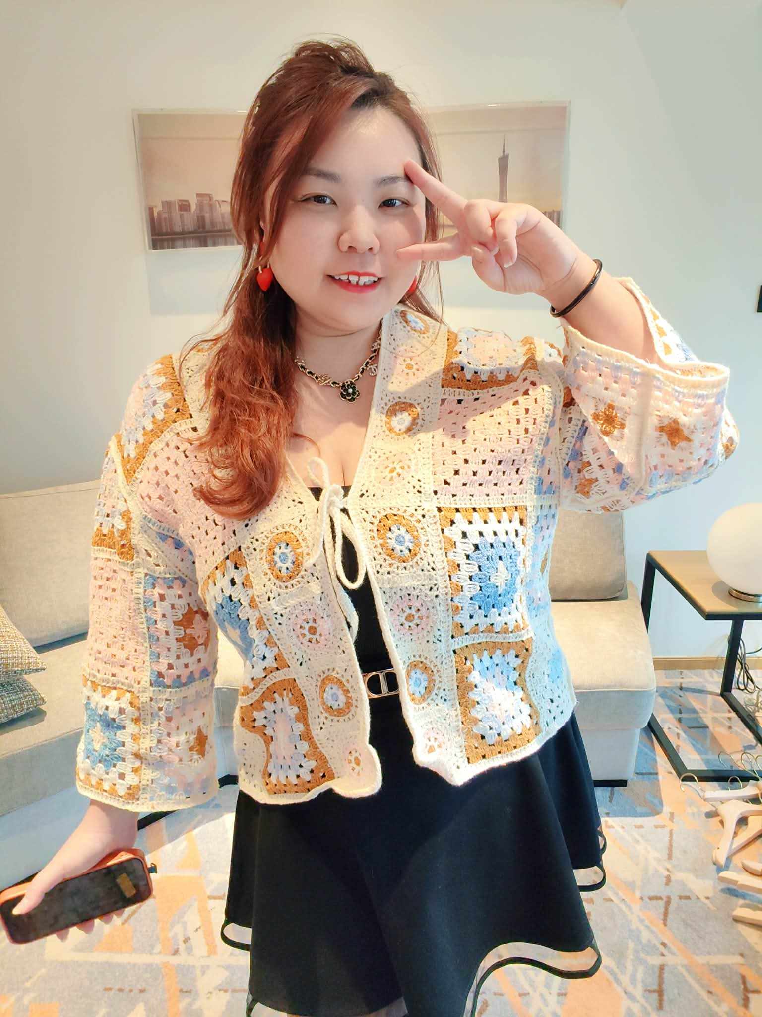 YCG07 735 波希米亚钩花镂空针织开衫外套