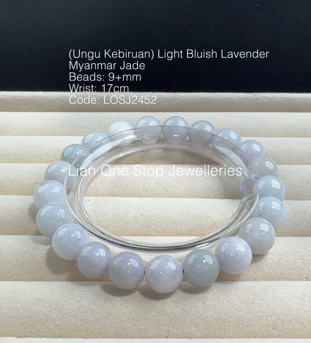 Code: LOSJ2452 (Ungu Kebiruan) Light Bluish Lavender Myanmar Jade 9+mm
