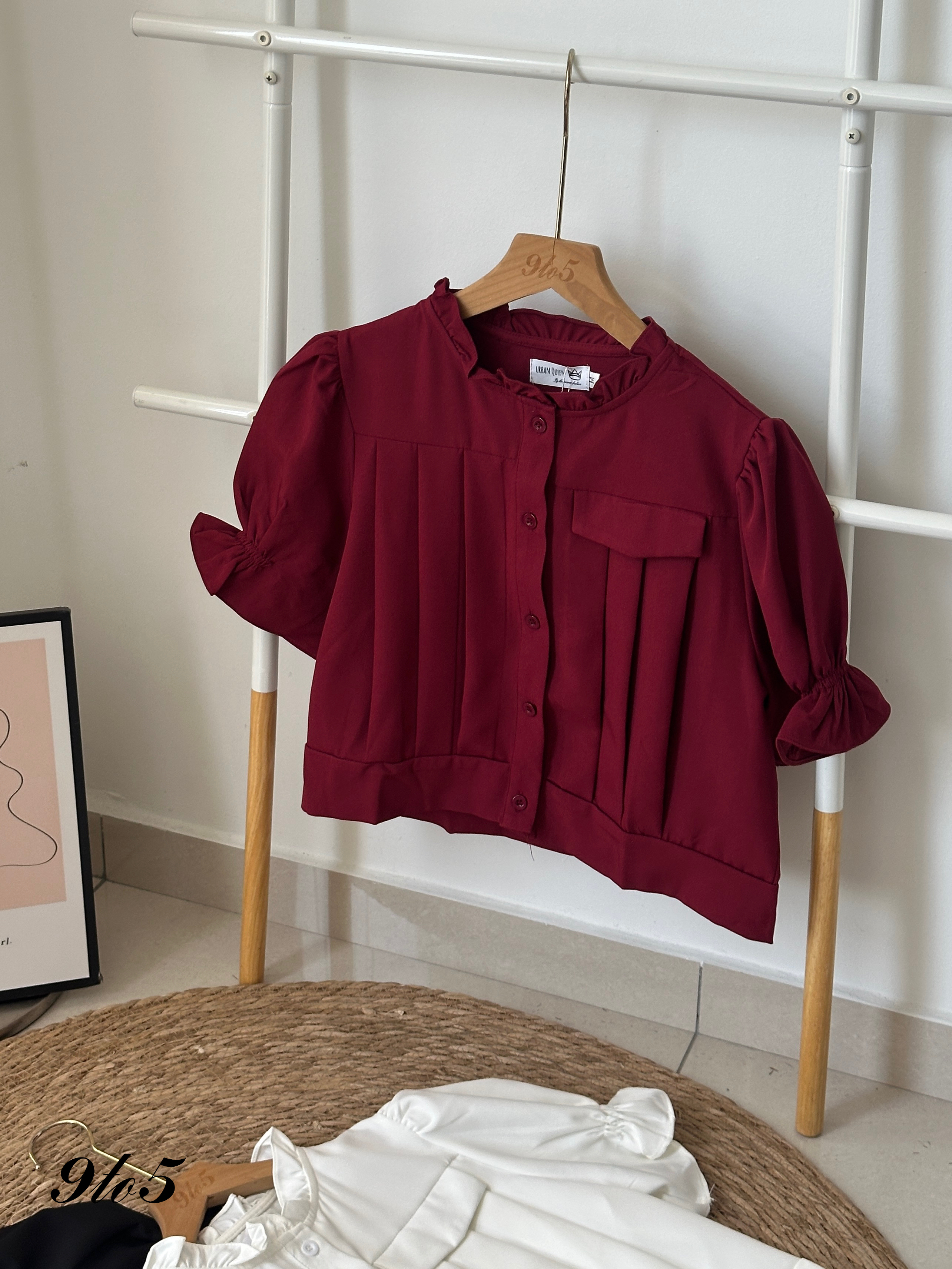 T3986 Puff Sleeve Ruffle Collar Top - 3 Colors 