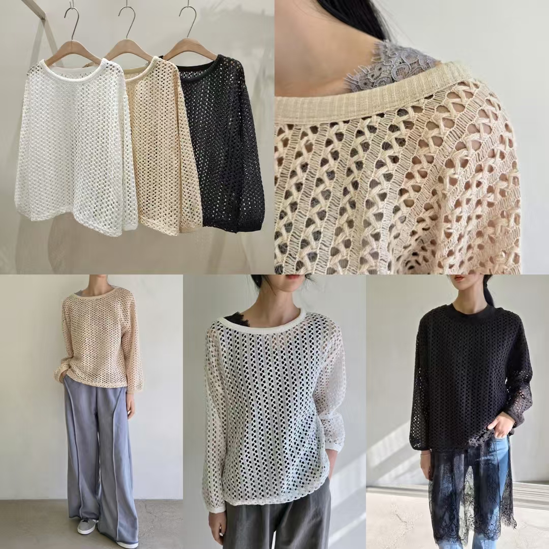 Loose Knit See-Through Pullover Top (Inner Layer Not Included) ‖ 宽松镂空圆领针织上衣 KR015972