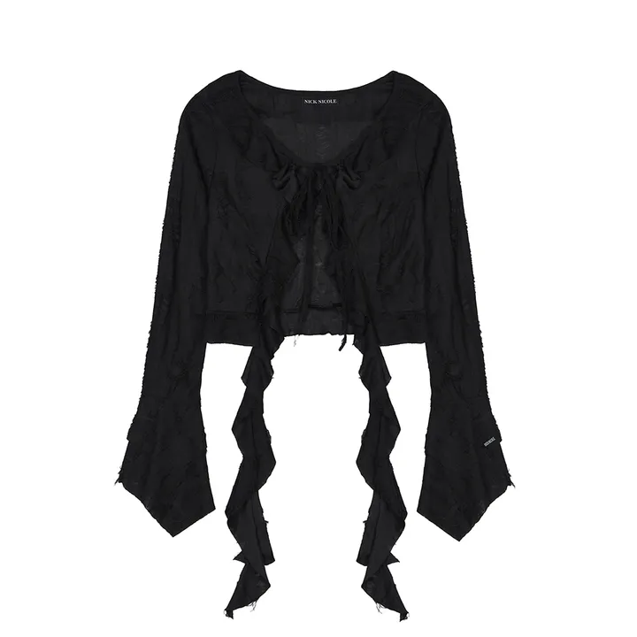 [NICK NICOLE] DISTRESSED RUFFLE TIE CARDIGAN (3款)