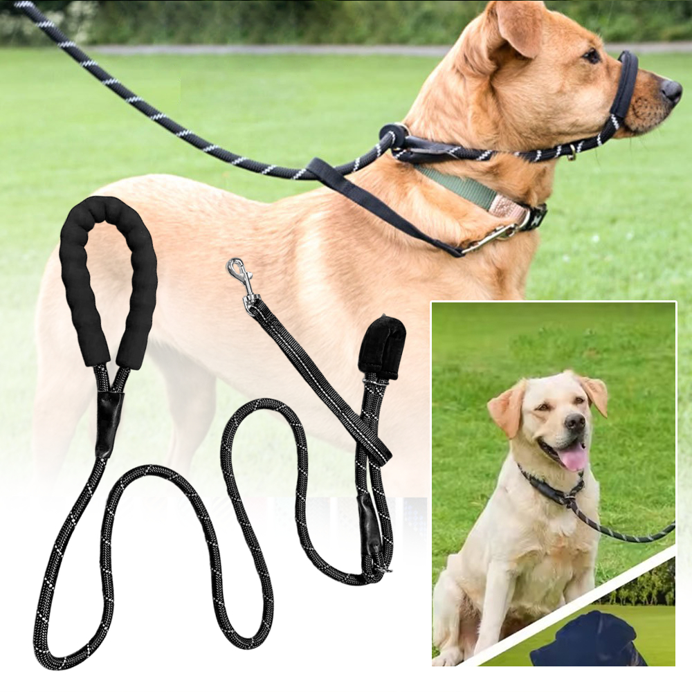 一體式狗嘴套牽引繩 200*1.0CM 黑色 UB0272