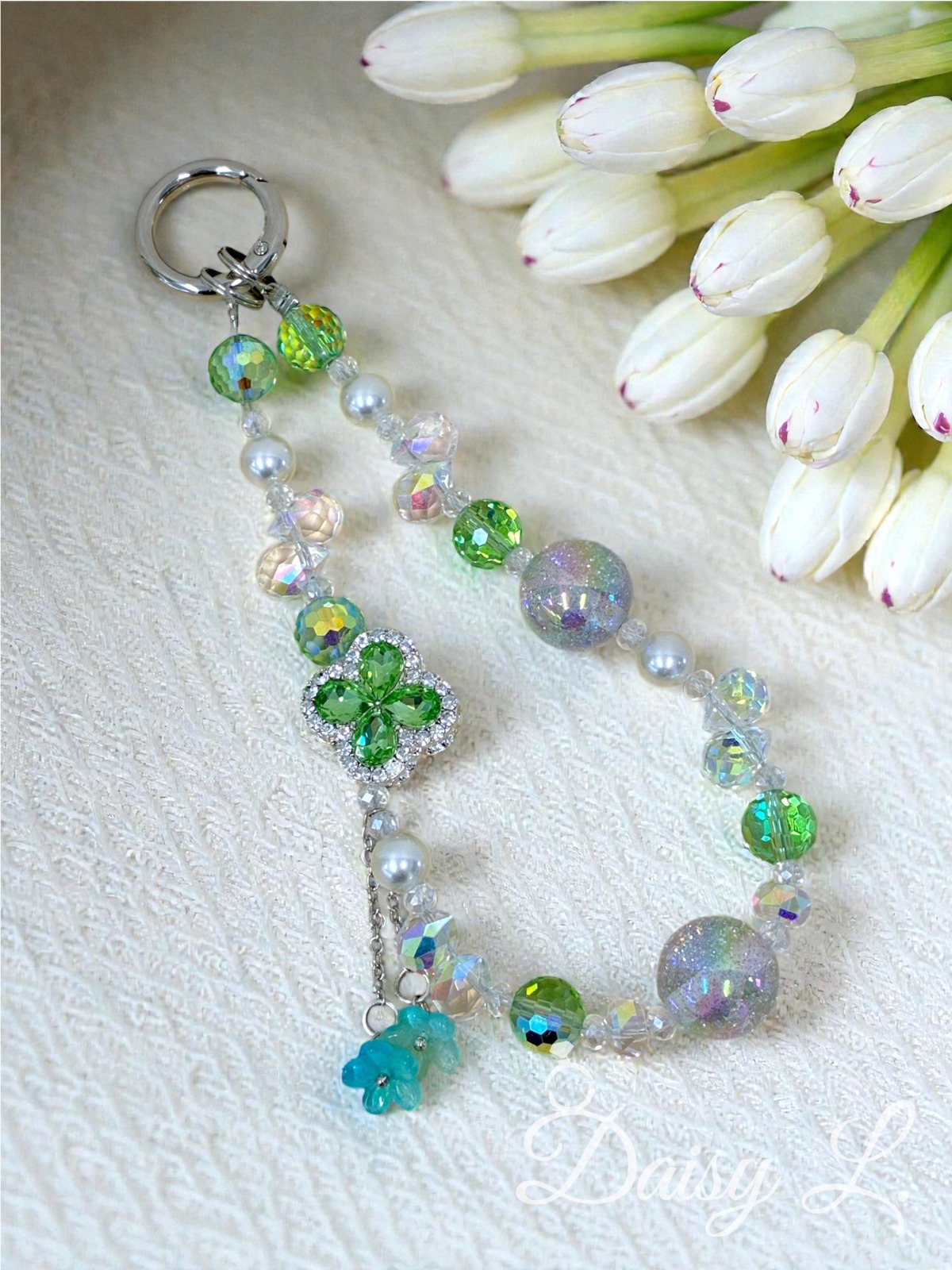 幸運四葉草水晶手機掛繩