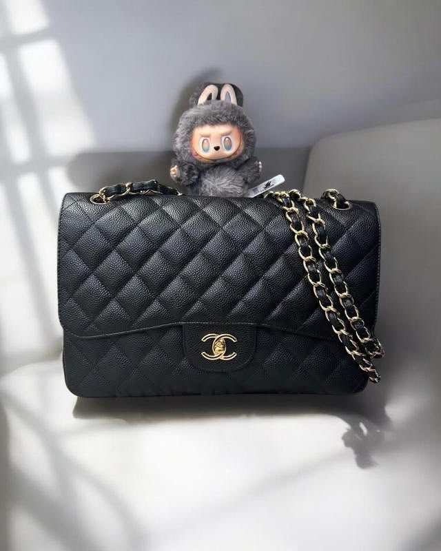 Chanel classic flap 30cm Jumbo A58600 黑色荔枝牛皮金扣 100%Authentic,95%new ✅16CARD✅dust bag✅盒