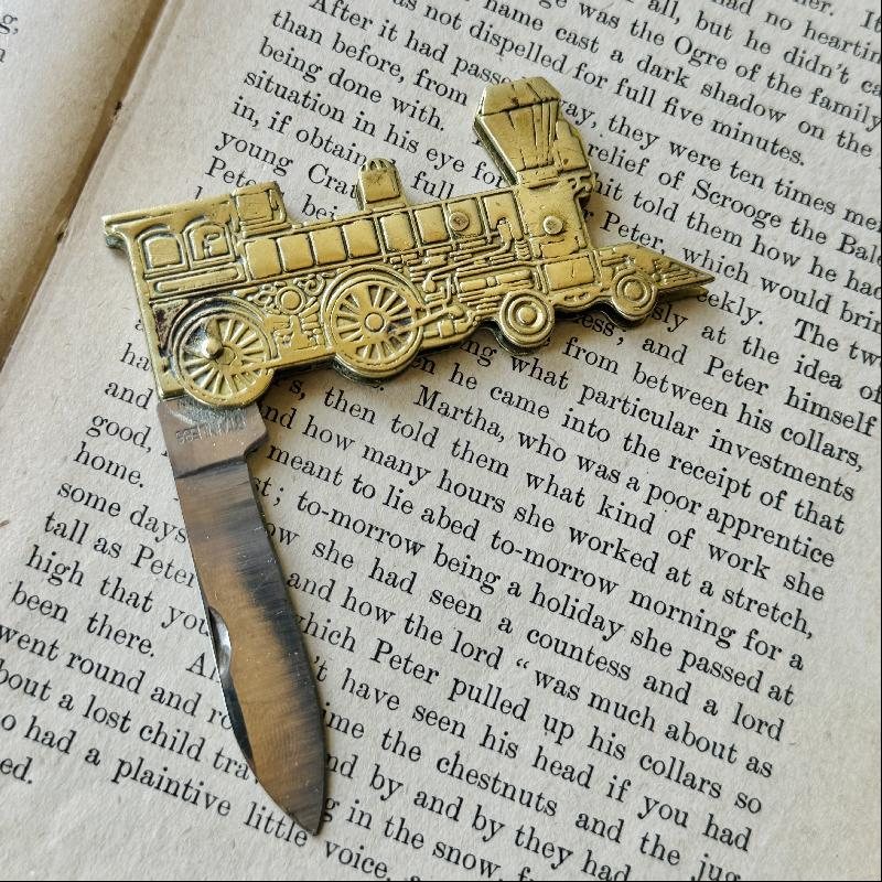 Vintage C.a. 1970s Brass Steam Locomotive Pocket Knife /Stainless Steel Blade (MT2183)