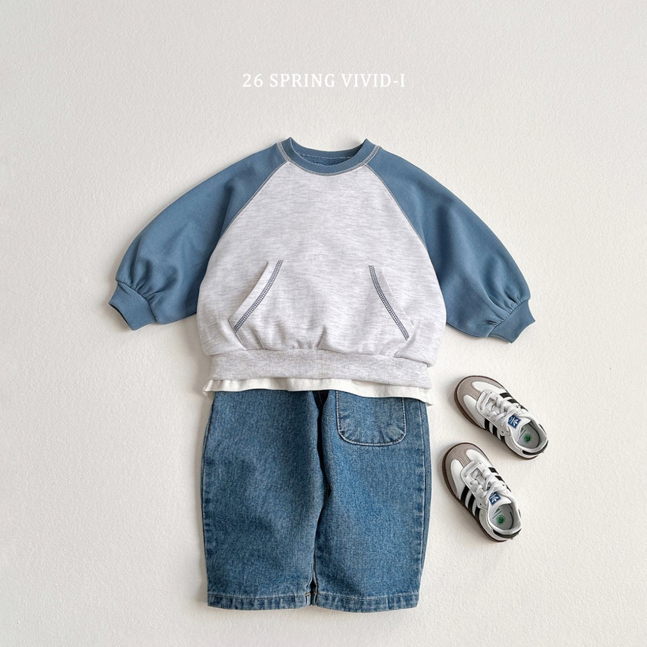 🌸預訂 韓國直送🌸🇰🇷VIVIDI三色拼色袖寬鬆袋鼠口袋衛衣