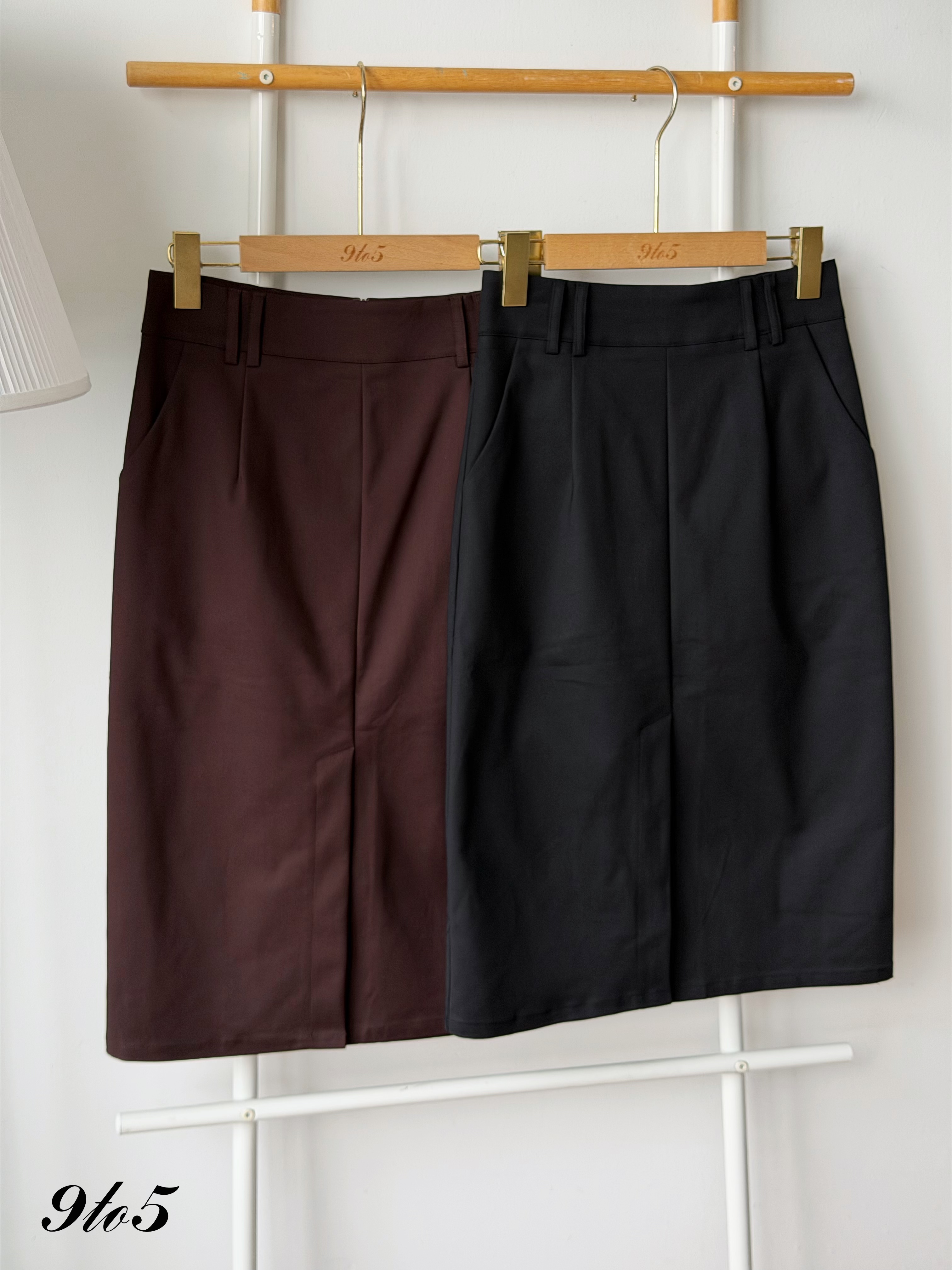 S2039 Front Slit Midi Pencil Skirt - Black & Brown