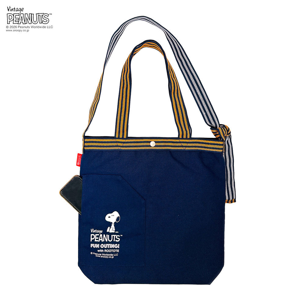 🇯🇵🇯🇵ROOTOTE x PRANUTS 富士山🗻A4 史努比 單肩包 2way海軍藍 深藍色 💙棉男女通用 斜挎 肩掛綿袋現貨🥰🥰