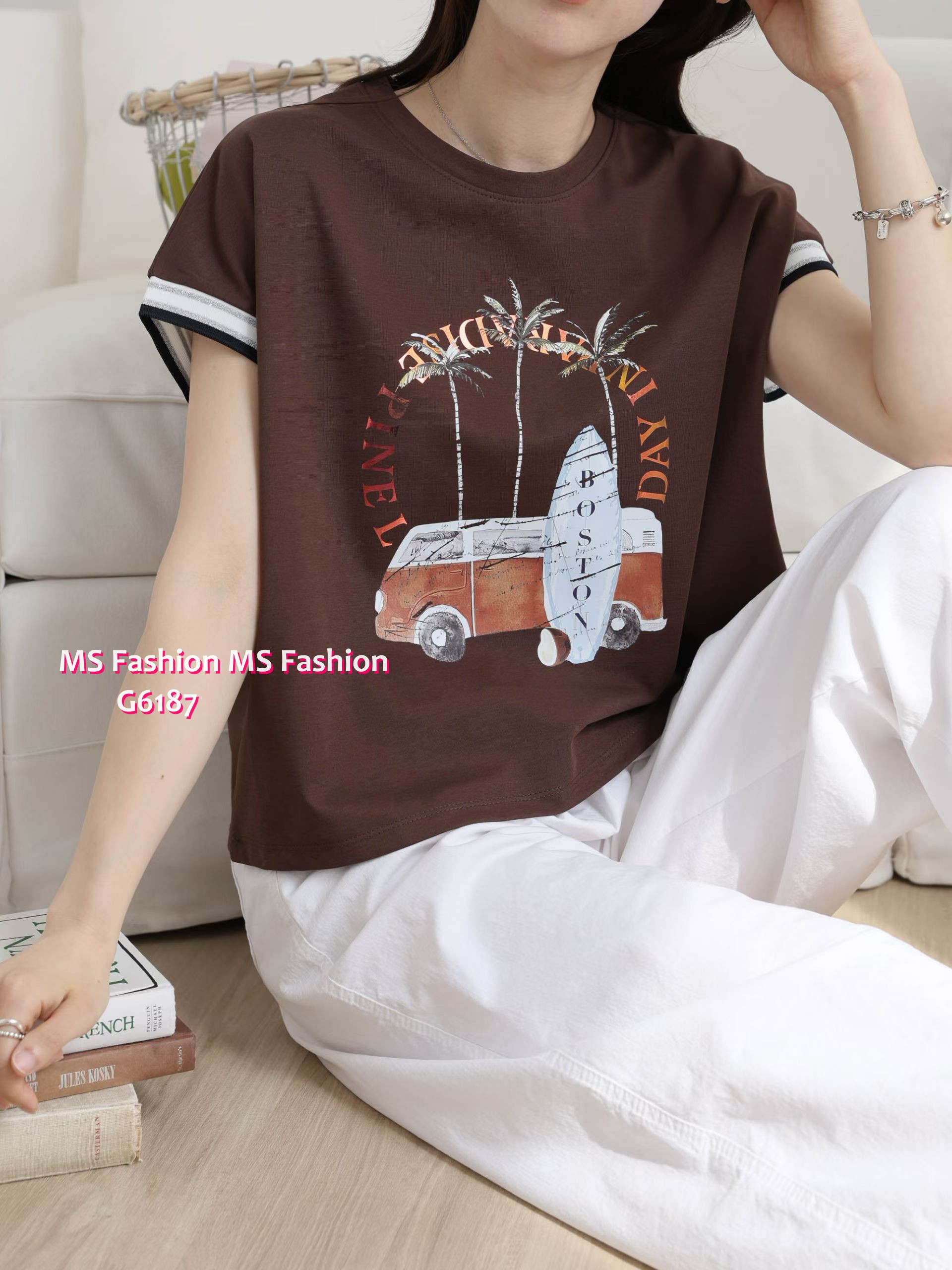 G6187 韓國🇰🇷靚print拼色袖top