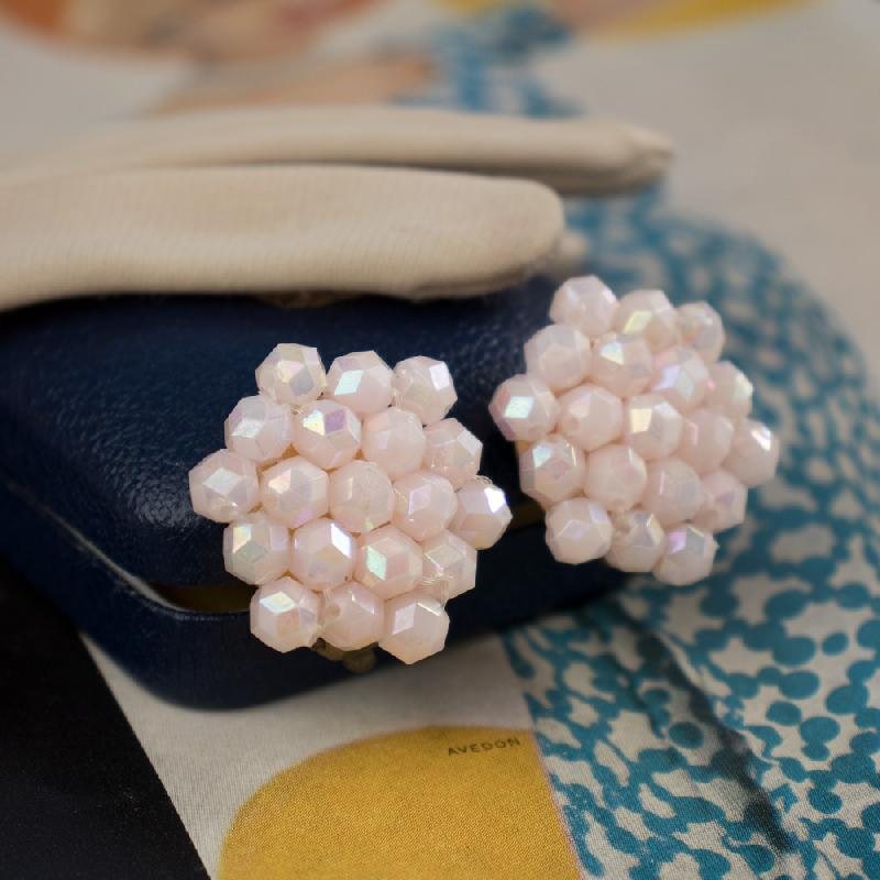 c.a. 1960s West German Pink Bead Clip Earrings (NA0737)
