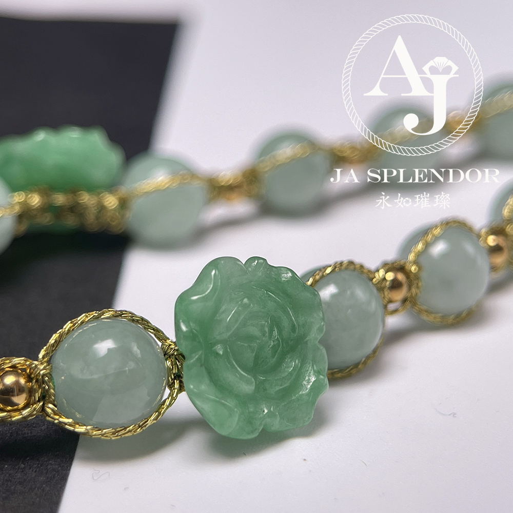 JN-2742,45,46 ,651 天然翡翠A玉-花開富貴立體雕花項鏈
