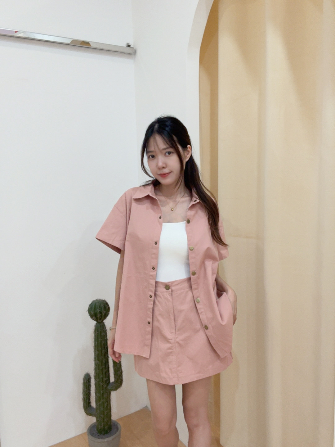 韩版休闲翻领短袖外套上衣+半身裤裙两件套 R2960