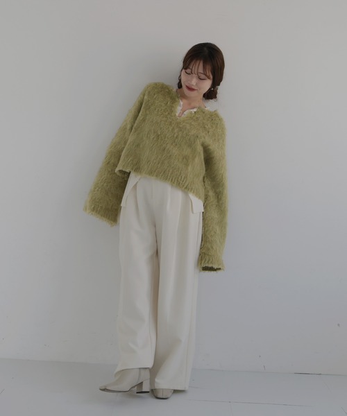 慵懶感 V領長毛針織衫【JT017】