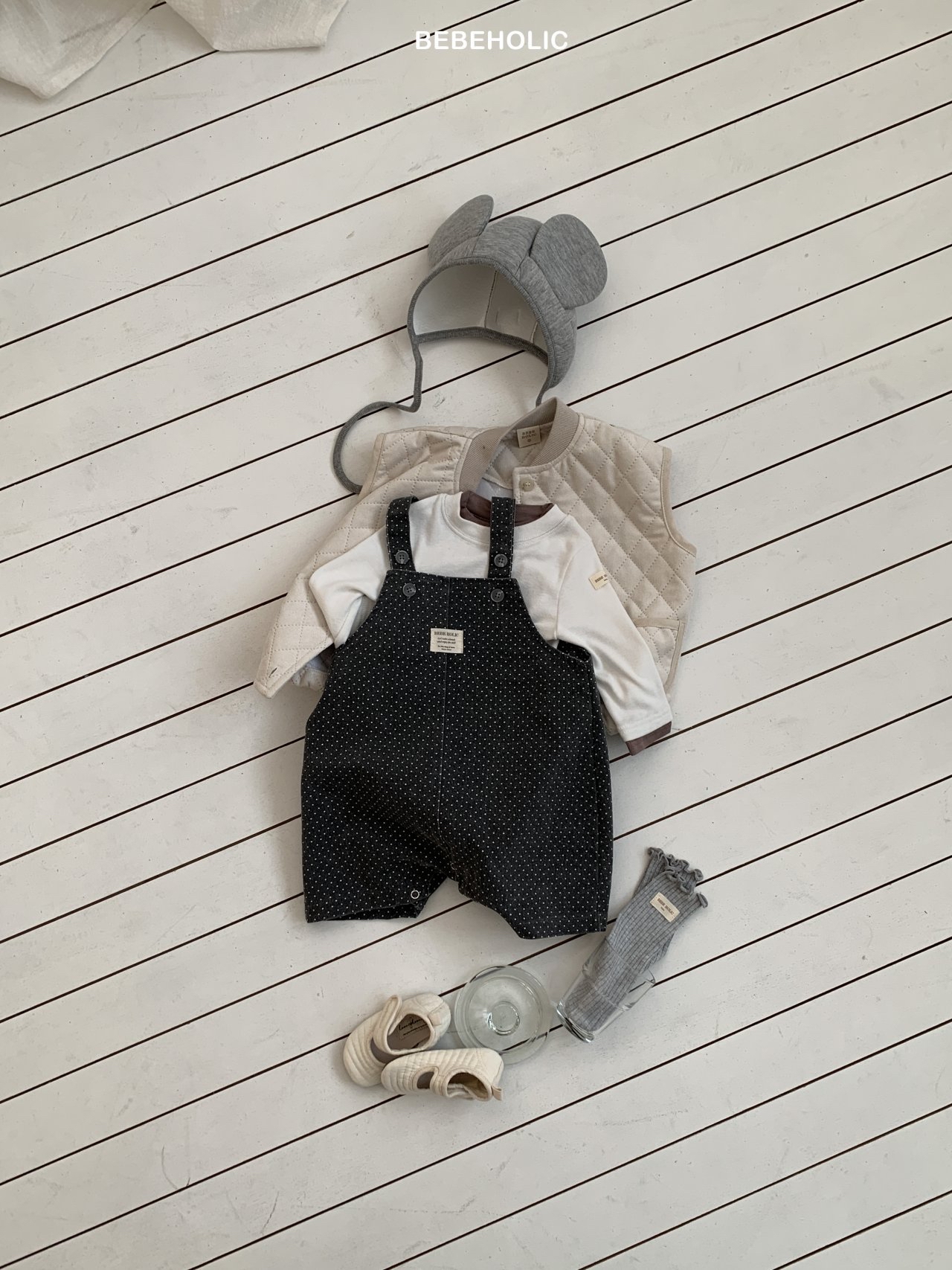 🌸預訂 韓國直送🌸🇰🇷BEBEHOLIC兩色兔耳造型波點吊帶連身褲