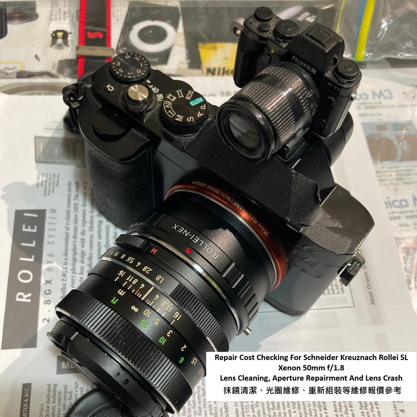 Repair Cost Checking For Schneider Kreuznach Rollei SL Xenon 50mm f/1.8 Lens Cleaning, Aperture Repairment And Lens Crash 抹鏡清潔、光圈維修、重新組裝等維修報價參考