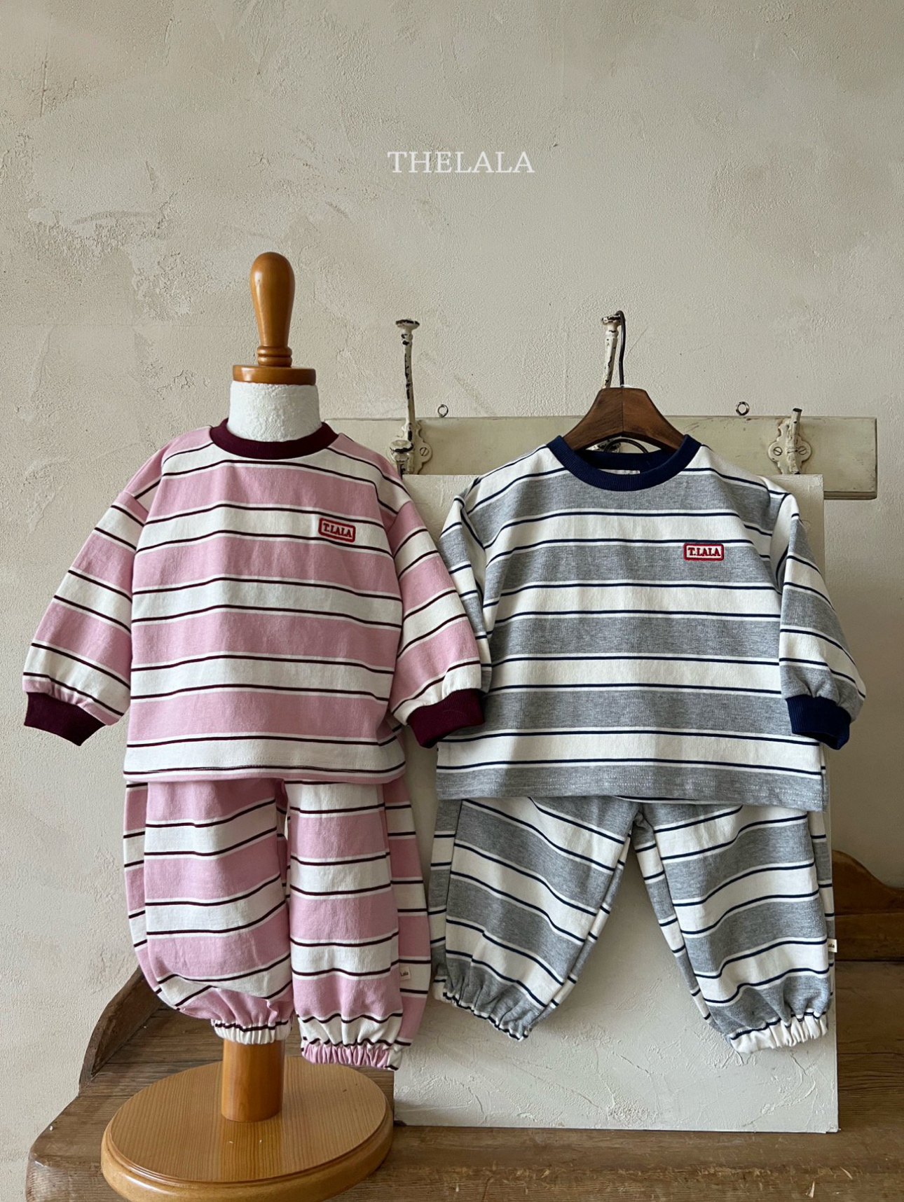 🌸預訂 韓國直送🌸🇰🇷THELALA兩色標誌刺繡章條紋上下套裝