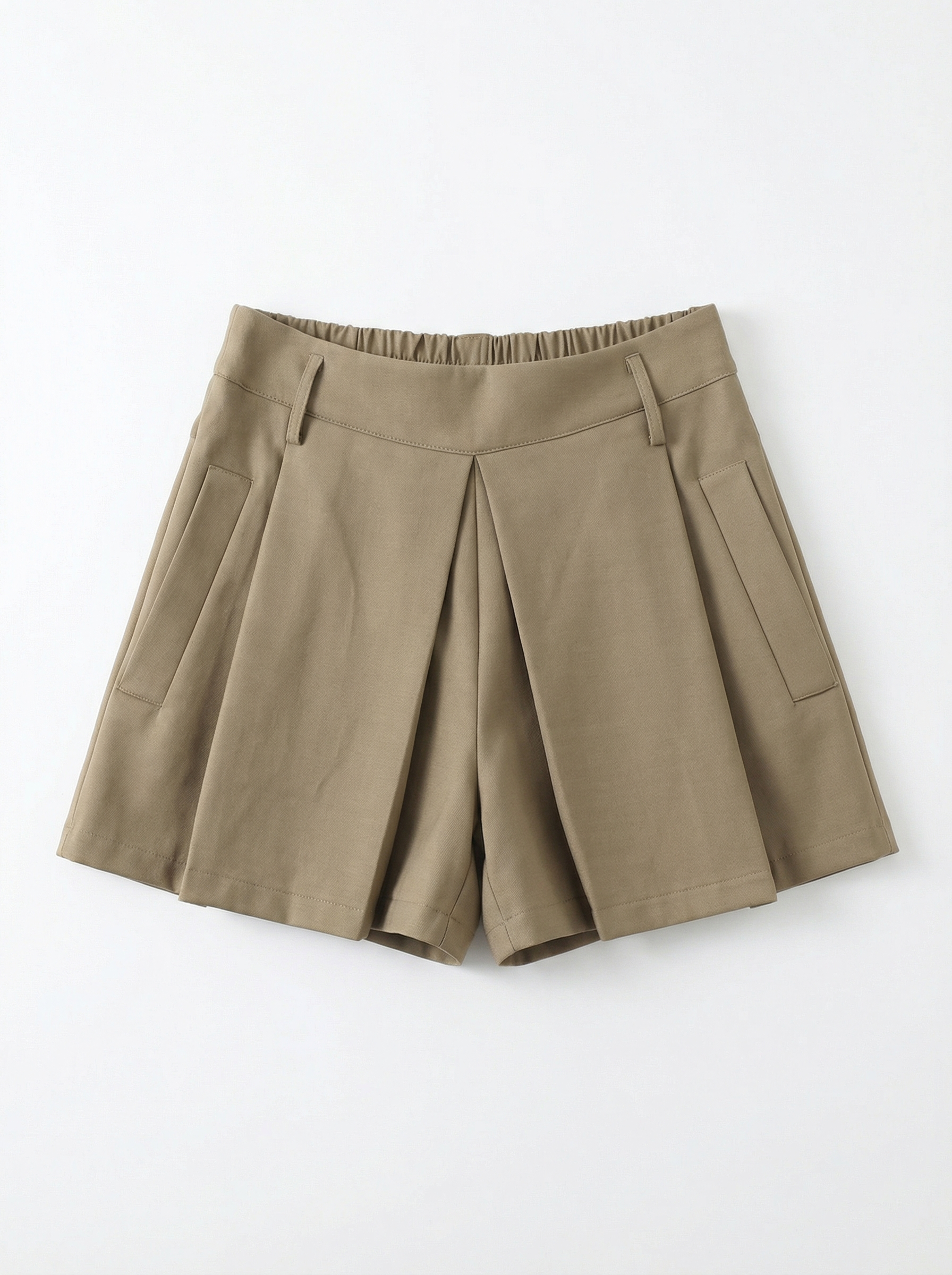 卡其色高腰百褶短褲 