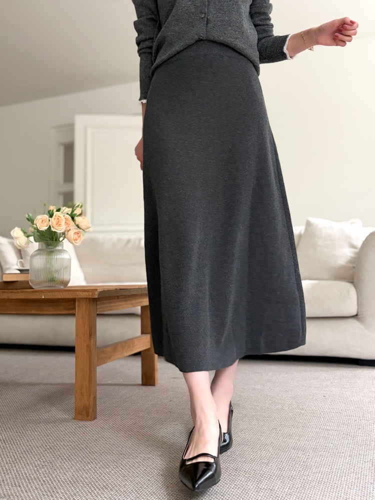 Plain Knit Skater Skirt (Charcoal)