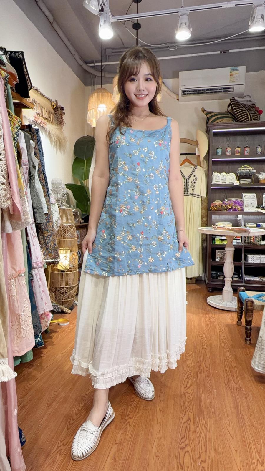 2956 Fog Blue Heavy Emb Adjustable Kurta 31"