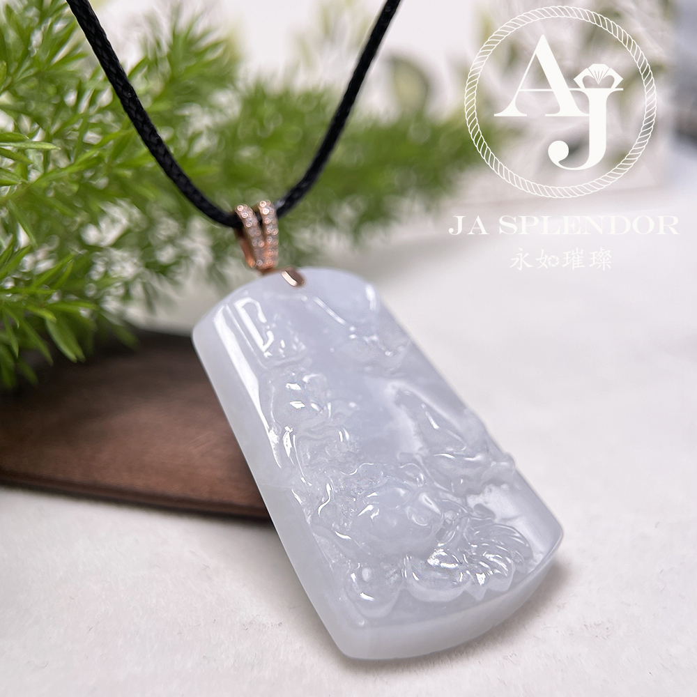 JNS-227 天然翡翠A玉-冰潤白月光花開富貴/喜上眉梢純銀吊墜