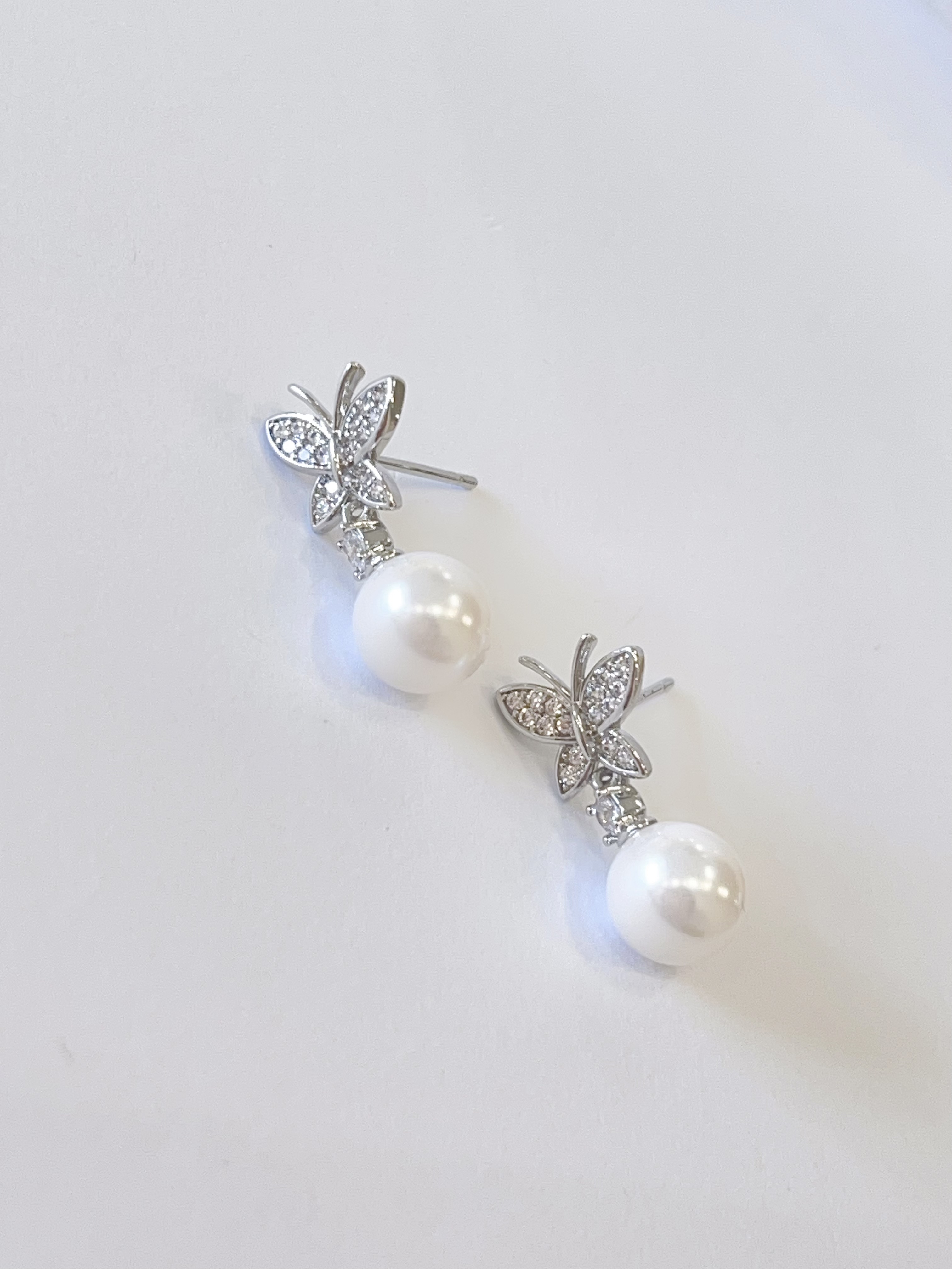 满钻蝴蝶珍珠耳坠耳环